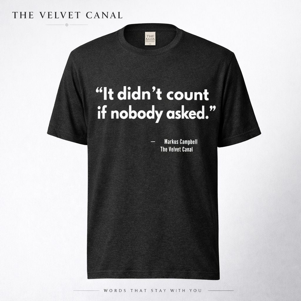 Black t-shirt with white text 'I lied to myself first.' by The Velvet Canal on a white background